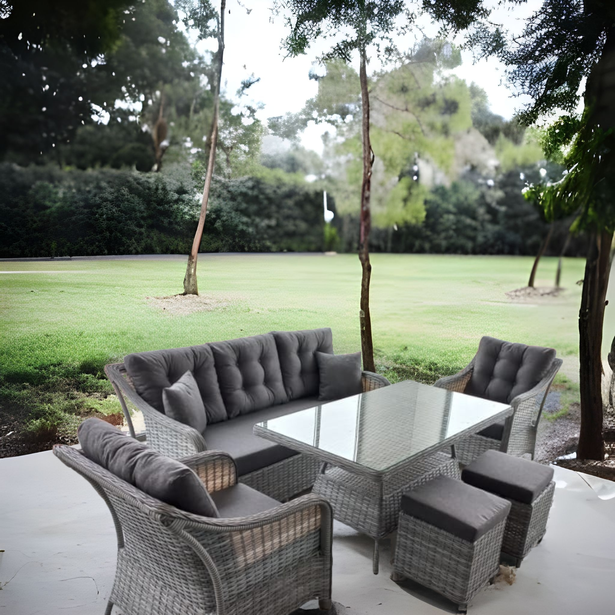 Houston Rattan Oturma Grubu Gri | Bahçe & Balkon Mobilyası